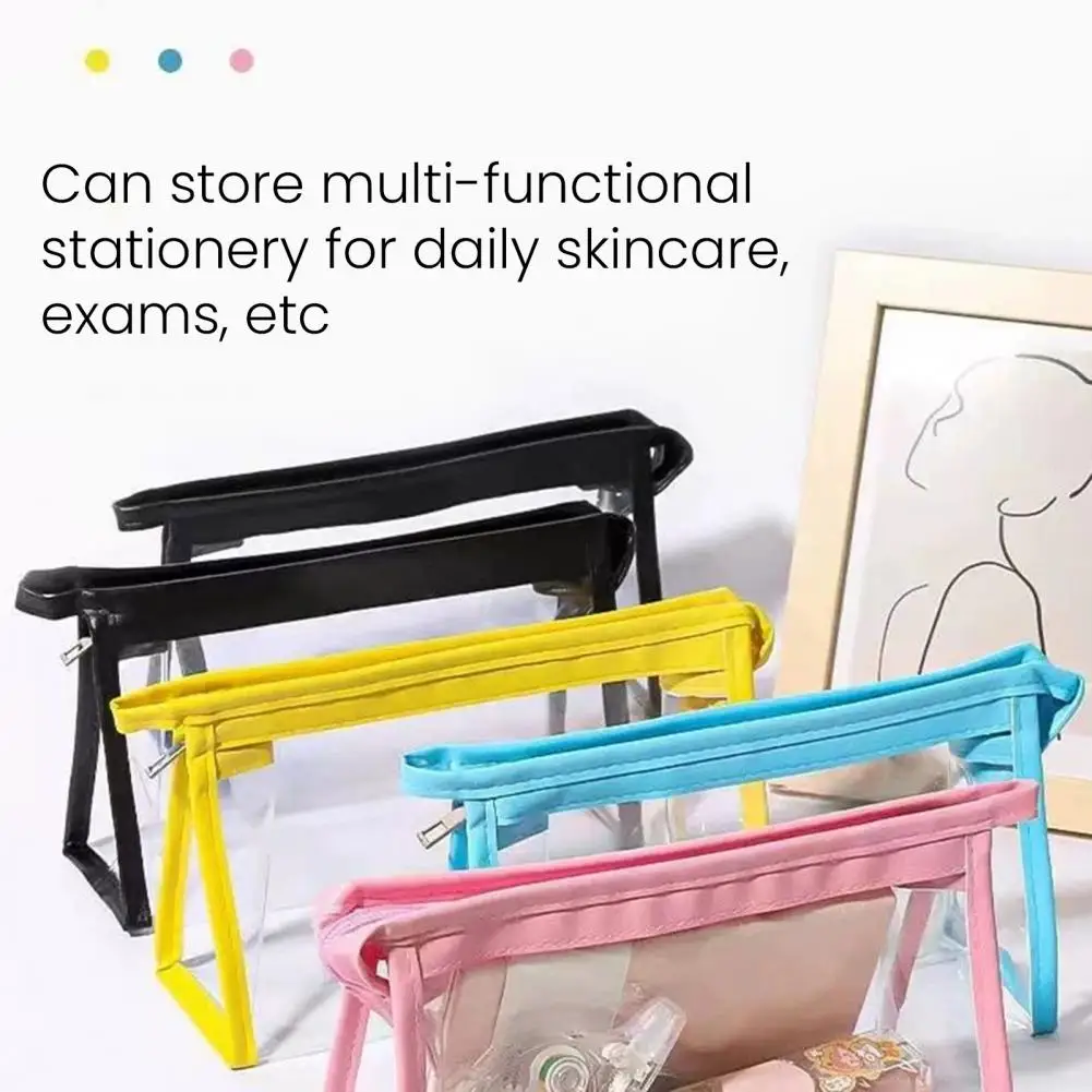 ソリッドカラーのスタディポーチ透明鉛筆ケースマーカーポーチセット学校事務用品旅行化粧品メイクアップ学生用