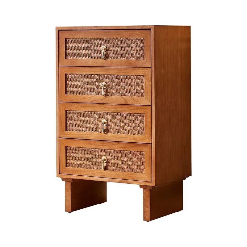 

wood four-chest cabinet, antique household living room storage cabinet, designer small apartment rattan storage cabinet