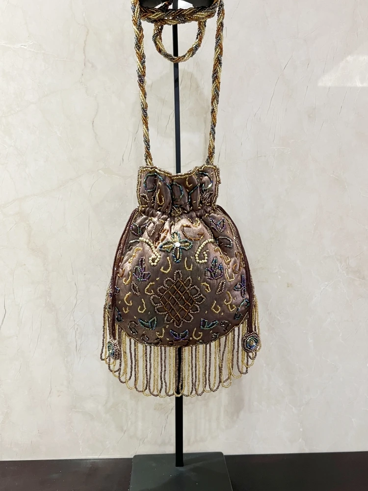 retro-national-style-tassel-handmade-bead-embroidery-mobile-phone-bag-crossbody-women's-purse-small-fashionable-bag