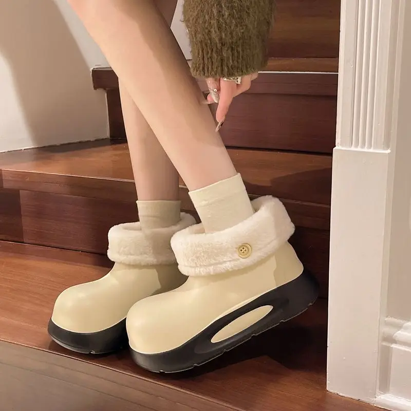 

Симпатичная женская обувь на платформе с круглым носком и цветными блоками, распродажа, дизайнерские роскошные зимние ботинки 2025, новинка, модные плюшевые женские зимние ботинки
