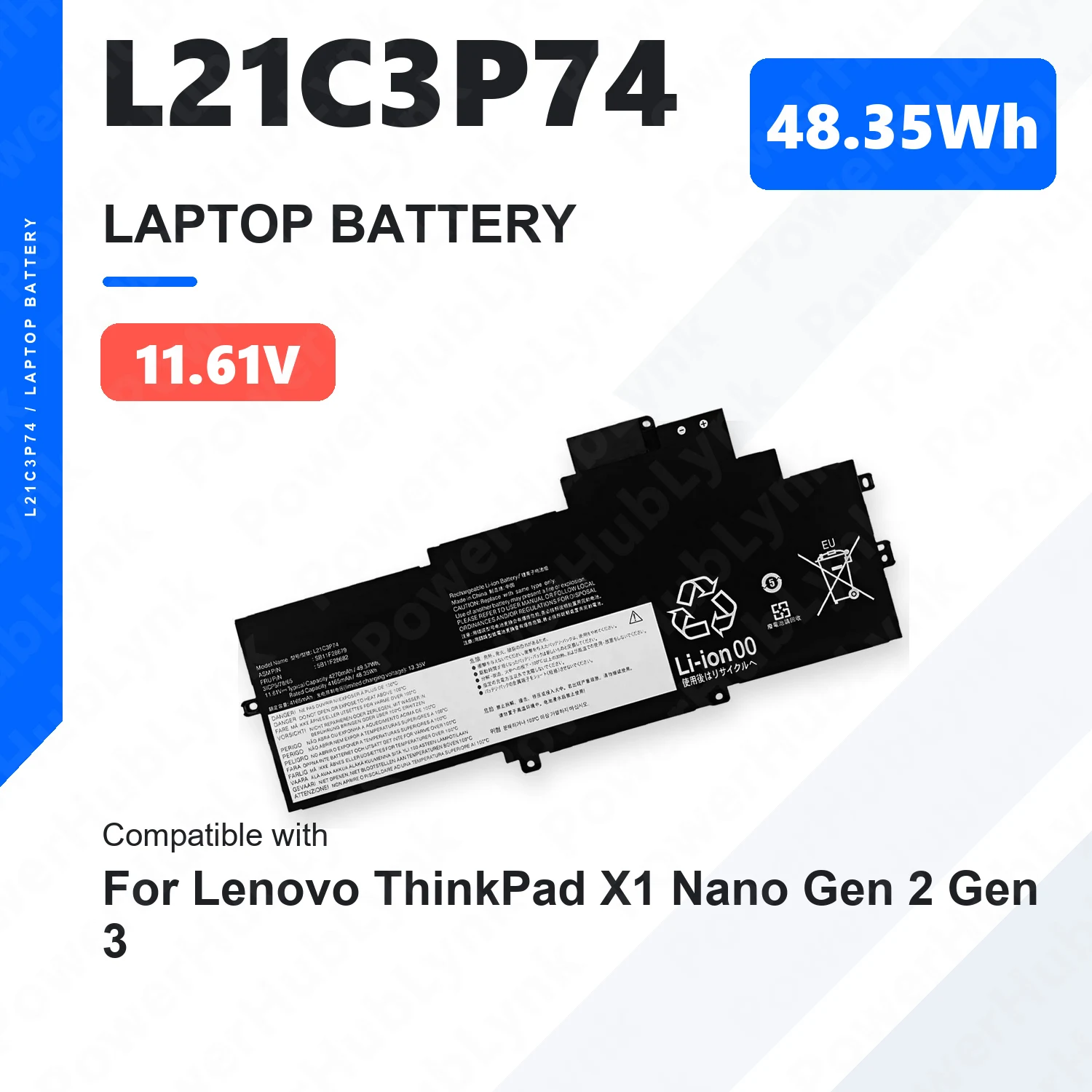L21C3P74 11.61V 48.35Wh Laptop Battery For Lenovo ThinkPad X1 Nano Gen 2 Gen 3 L21M3P74 L21D3P74 SB11F28677 5B11F28680