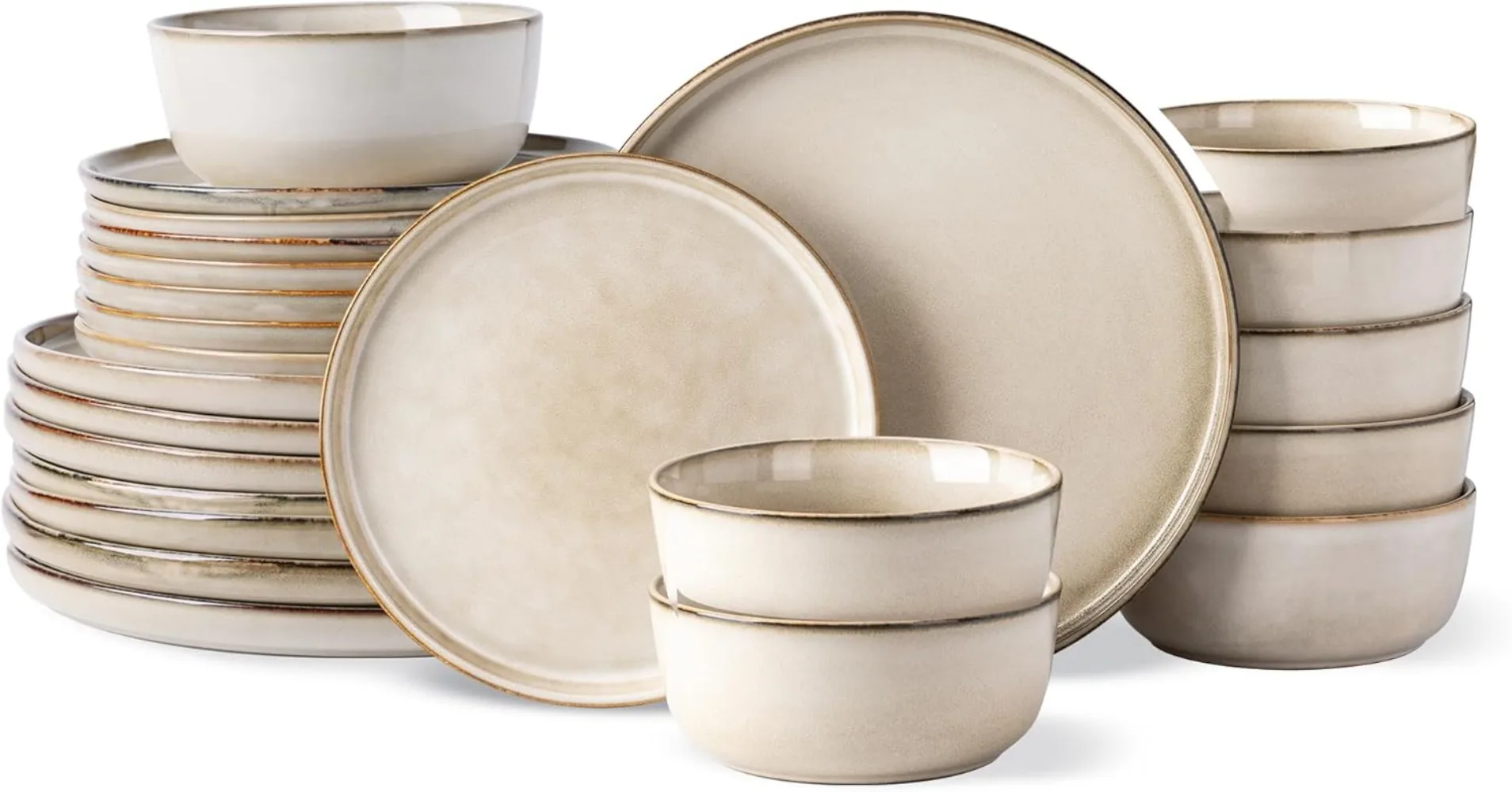 Ceramic Dinnerware Sets for 8, 24 Pieces Stoneware Plates and Bowls Sets, Chip and Scratch Resistant Dishes, Dishwasher &