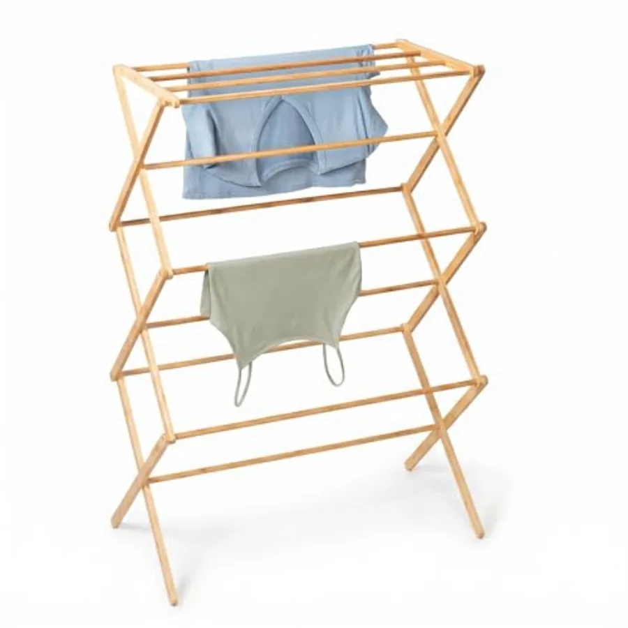 

Collapsible Bamboo Drying Rack Sturdy Foldable Laundry Drying Rack, Space-Saving Portable Clothes Rack for Air-Drying Clothes,