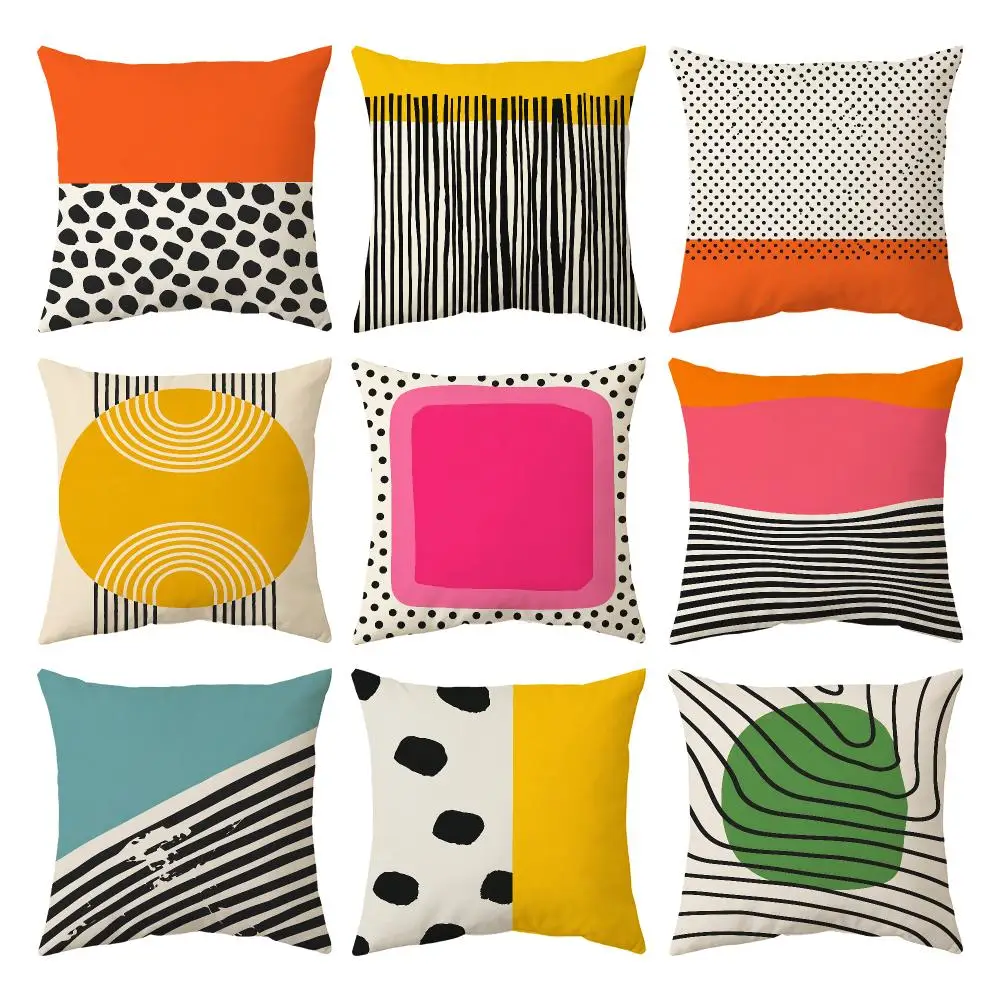 Mid Century Modern Pop Art Cushion Cover Breathable Cool Natural Durable Linen Printed Pillow Case Decor Sofa Bedroom