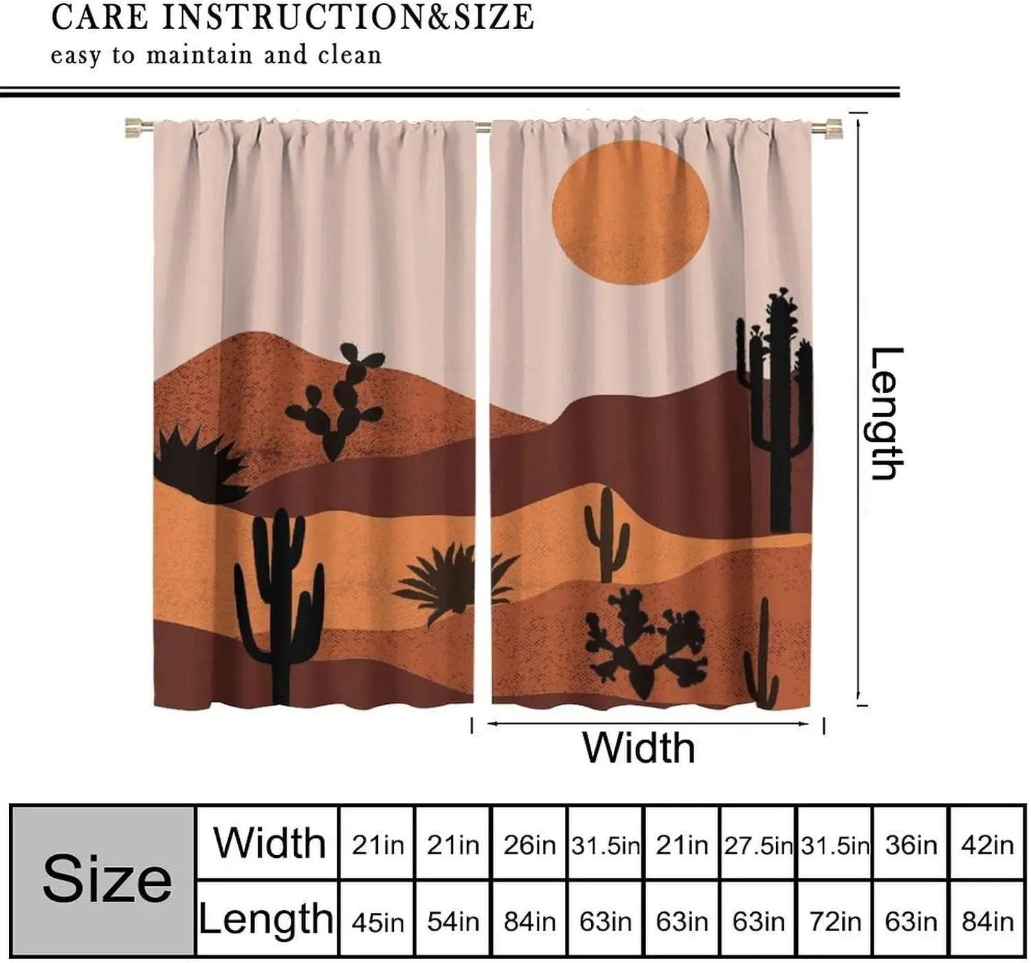 Bohemian Desert Landscape Curtain Panels Cactus Sun Drapes Translucent Boho Southwestern Window Curtains for Living Room Home De