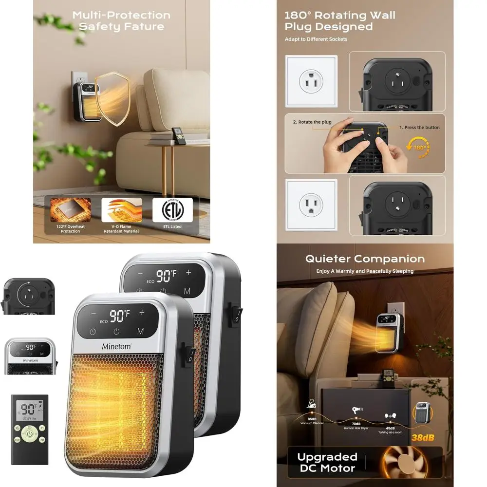 

Compact 800W Wall-Mounted Indoor Heater with Remote, Timer, ECO Mode, and Overheat Protection for Home, Office, and Bathroom