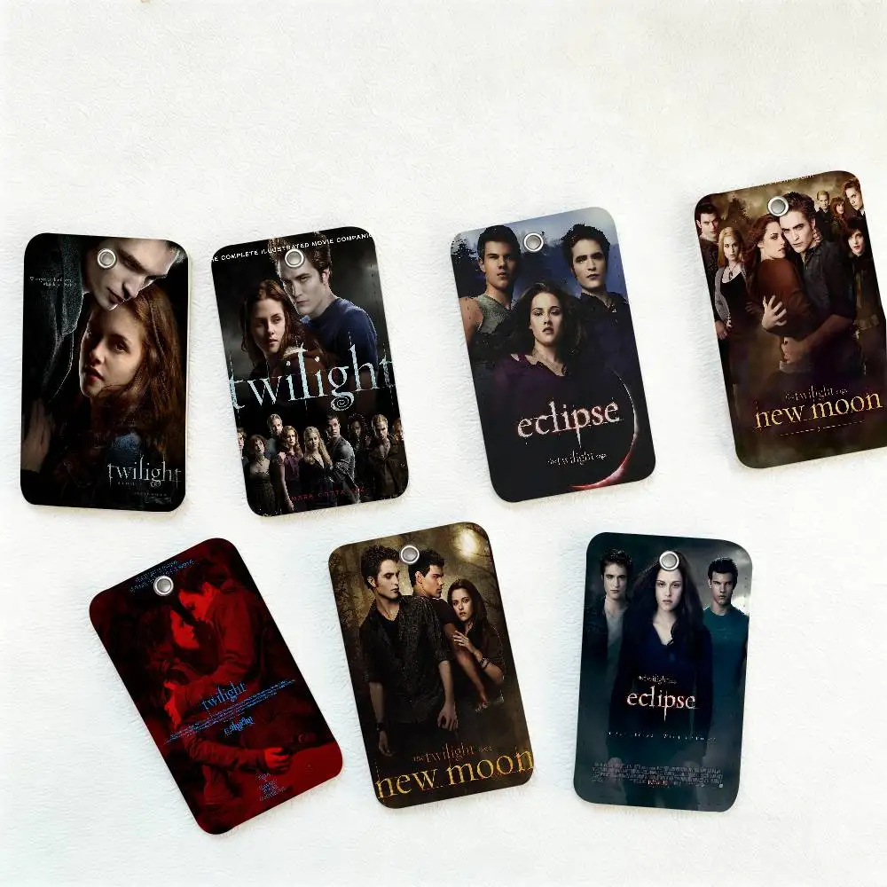 Classic Movie Twilight Rectangle ID Card Case Keychain Access Card Bag Key Tag Ring Leather Card Holder Key Ring Access