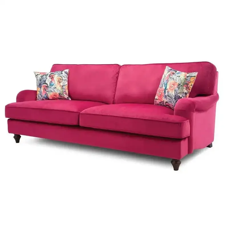 

Retro Rose Red Velvet Hotel French Medium and Ancient Style Straight Row Concubine Three-person Sofa