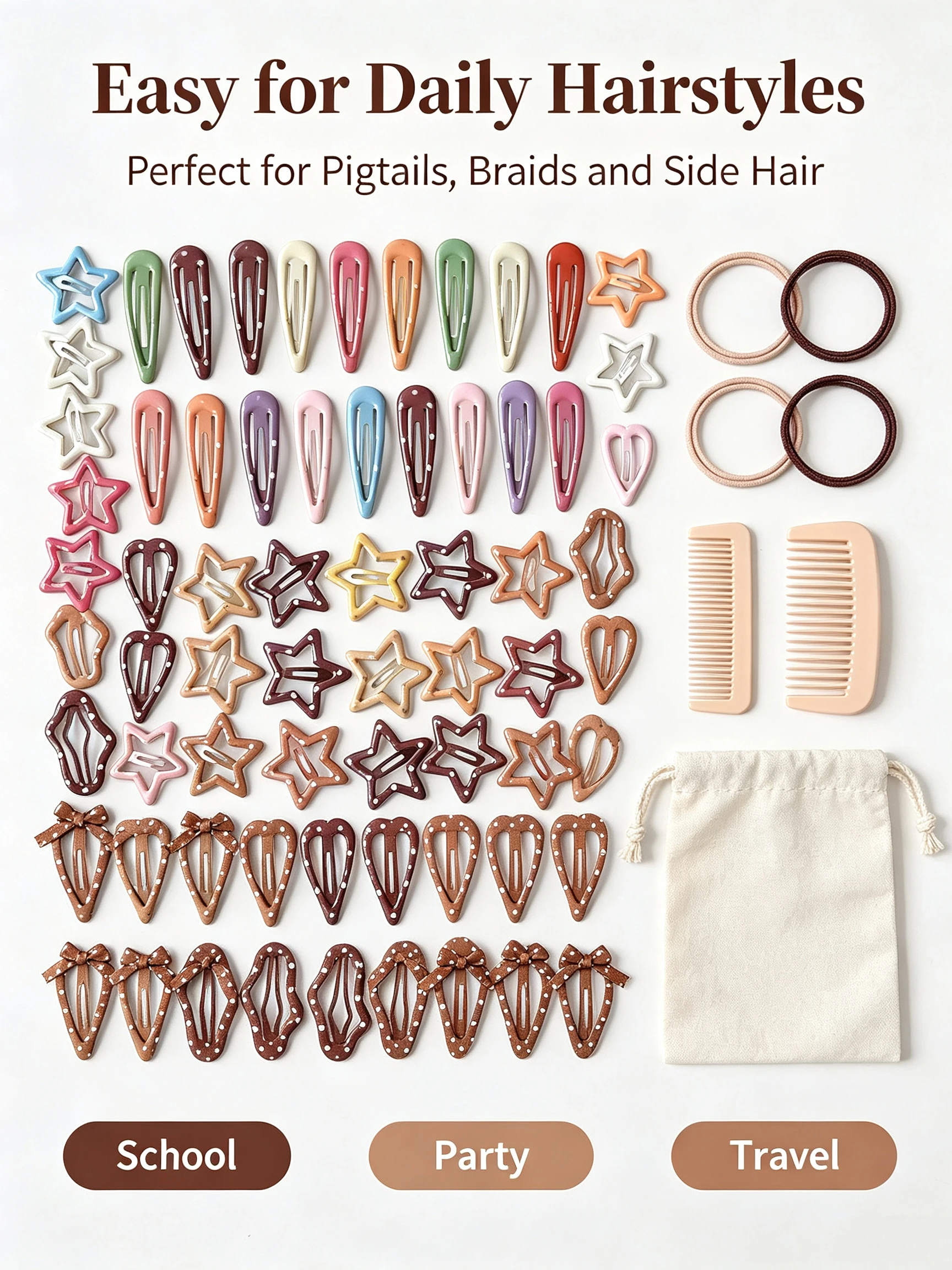 Mehrfarbiges BB-Haarspangen-Set mit Hohlen Stern-, Herz- und Wassertropfen-Formen, Rutschfeste Metall-BB-Haarspangen 2026 Koreanische Accessoires – Detail 5