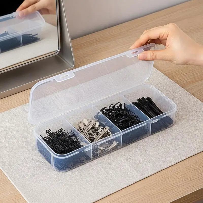 Clear Plastic Hair Accessories Storage Organizer 4 Separate Compartments Smooth Burr-free Edge Safe for Kids Teen Girls Use