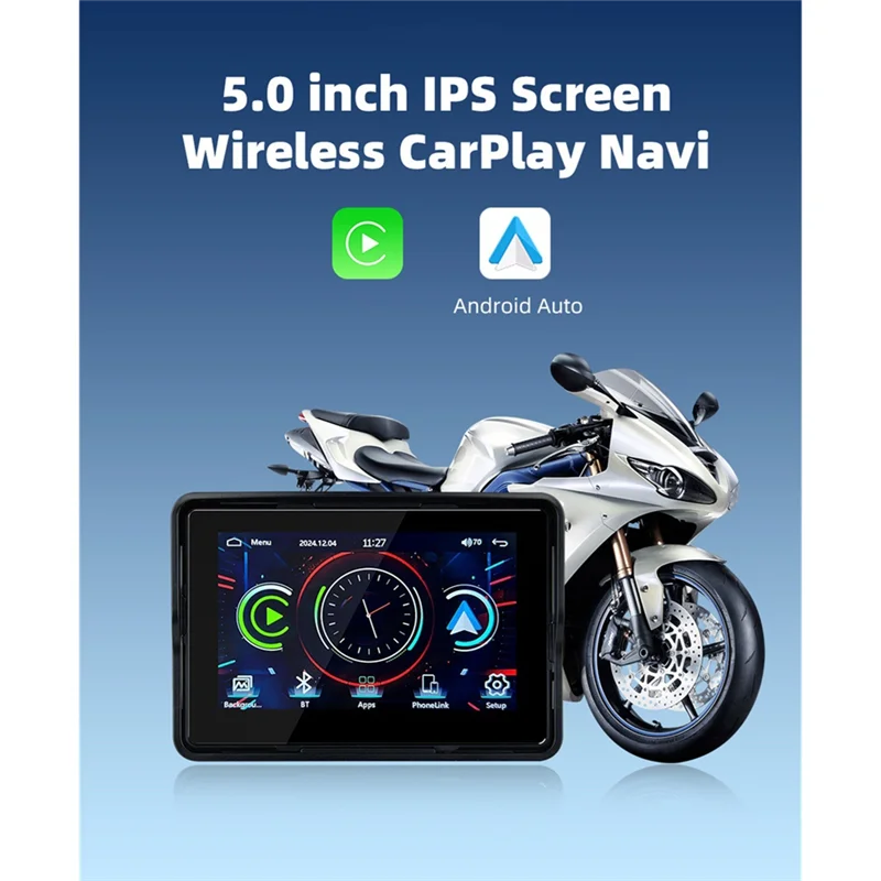 

Moto Carplay 5.0 Inch Motorcycle Navigation Display Screen Dashboard Wireless Digital Android Auto Portable