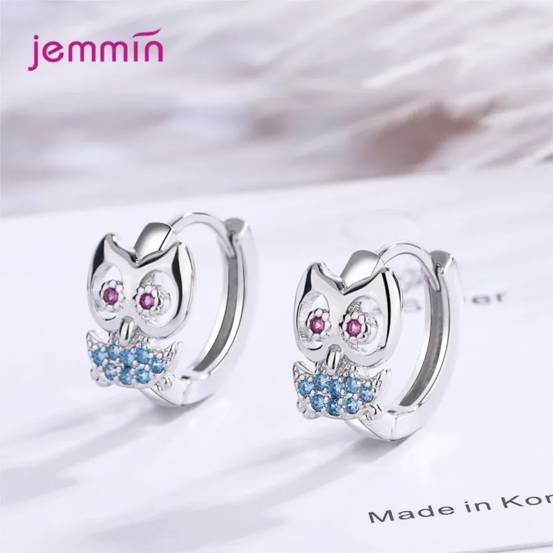 Simple Charm Round Multiple Zirconia Fashion Jewelry 100% 925 Sterling Silver Rose Night Owl Hoop Earrings For Women Gift