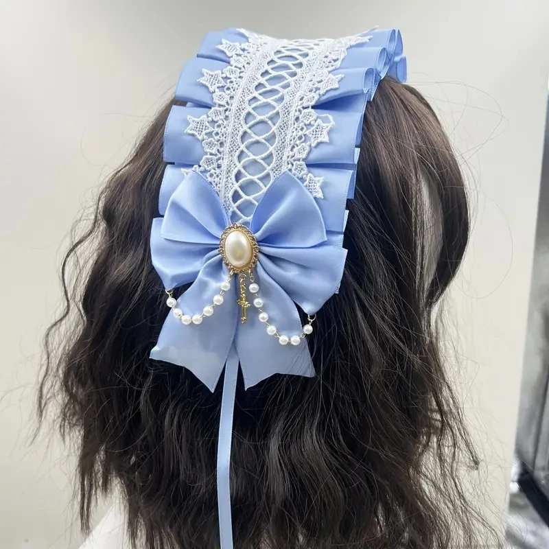 Tocado de Lolita gótico para mujer, tocado de encaje de sirvienta hecho a mano, accesorios versátiles para el cabello, diademas de Cosplay, horquilla dulce, tocado para niña