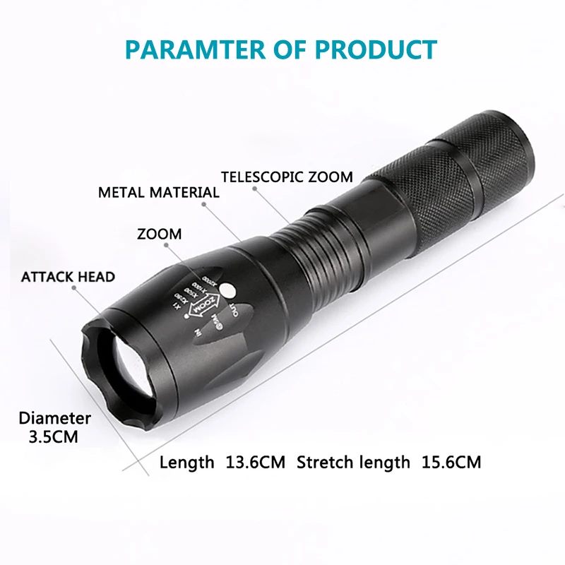 T6/ L2 Led Flashlight 5000LM Ultra Bright Torch Camping Light 5 Switch Mode Waterproof Zoomable Bicycle Light Use 18650 Battery
