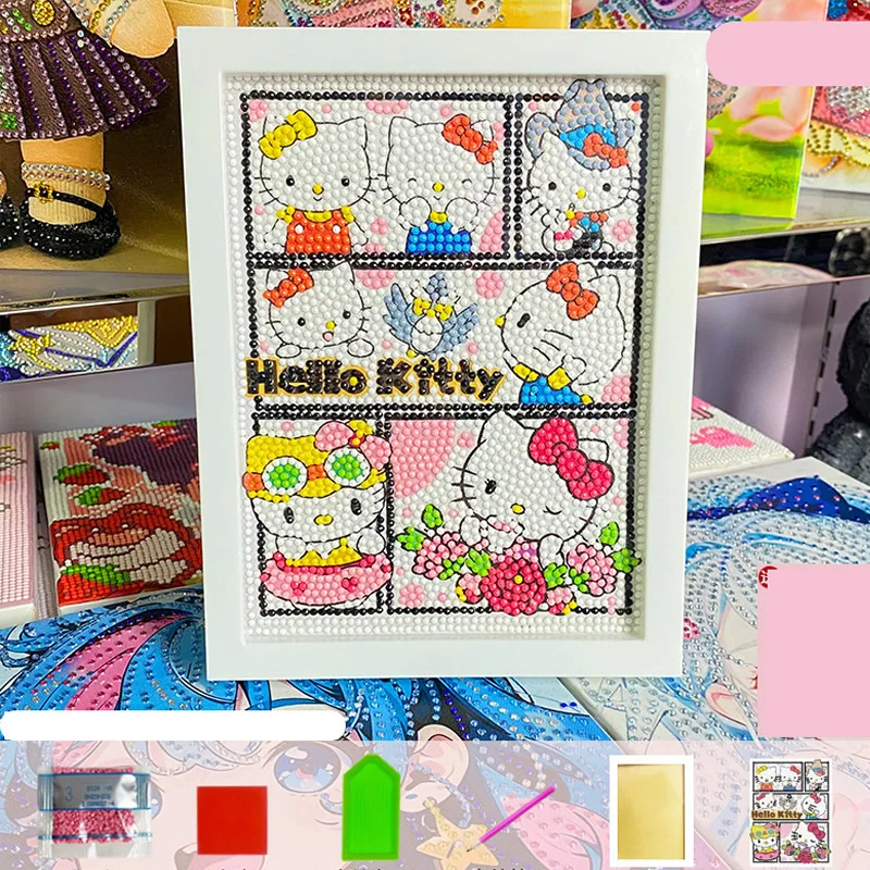 Cartoon Sanrio Hello Kitty Diamond Painting Kawaii Children DIY Full Diamond 5D Diamond Art Kit Home Decor with Frame Toy Gift