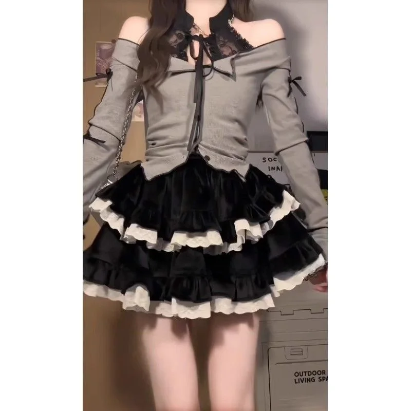 

Pure Desire Sweet Spicy Chic Комплект юбки-торта Женский осенне-зимний дизайн Sense Hanging Ne Кружевной топ Пышная юбка ort