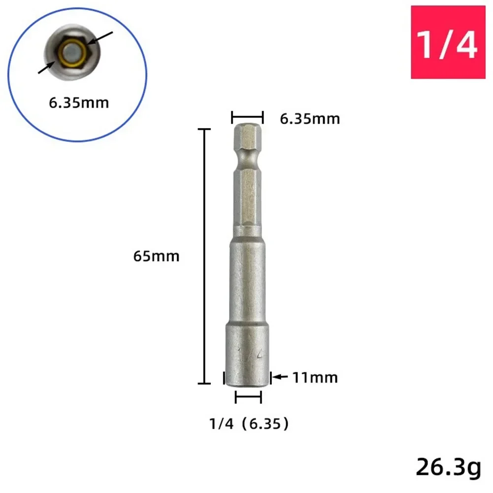 

5pcs Socket Wrench Imperial 65mm Length Hexagon Nut Driver Drill Bit Adapter Socket Wrench Extension Sleeve Hand Tools