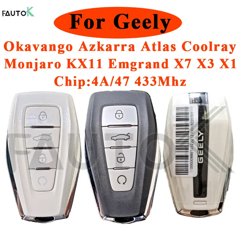 Remote Control Original Car Key 433Mhz 4A/47 Chip For Geely Okavango Azkarra Atlas Coolray Monjaro KX11 Emgrand X7 X3 S1