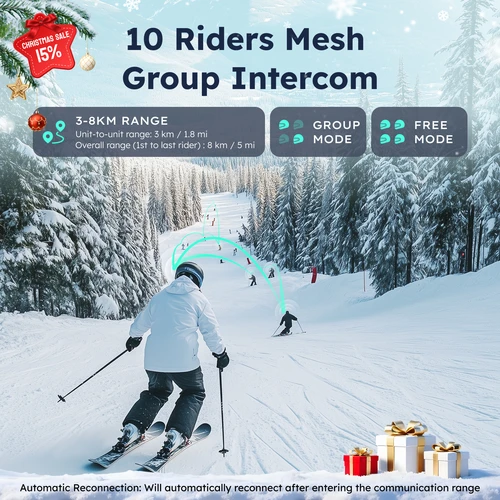 Imagen 2 del producto ASMAX F1 Intercomunicador Bluetooth para motocicleta Comunicación en grupo de 10 conductores, Comando de voz, IP67 resistente al agua, Altavoces Hi-Fi, BT 5.3 Compartir música