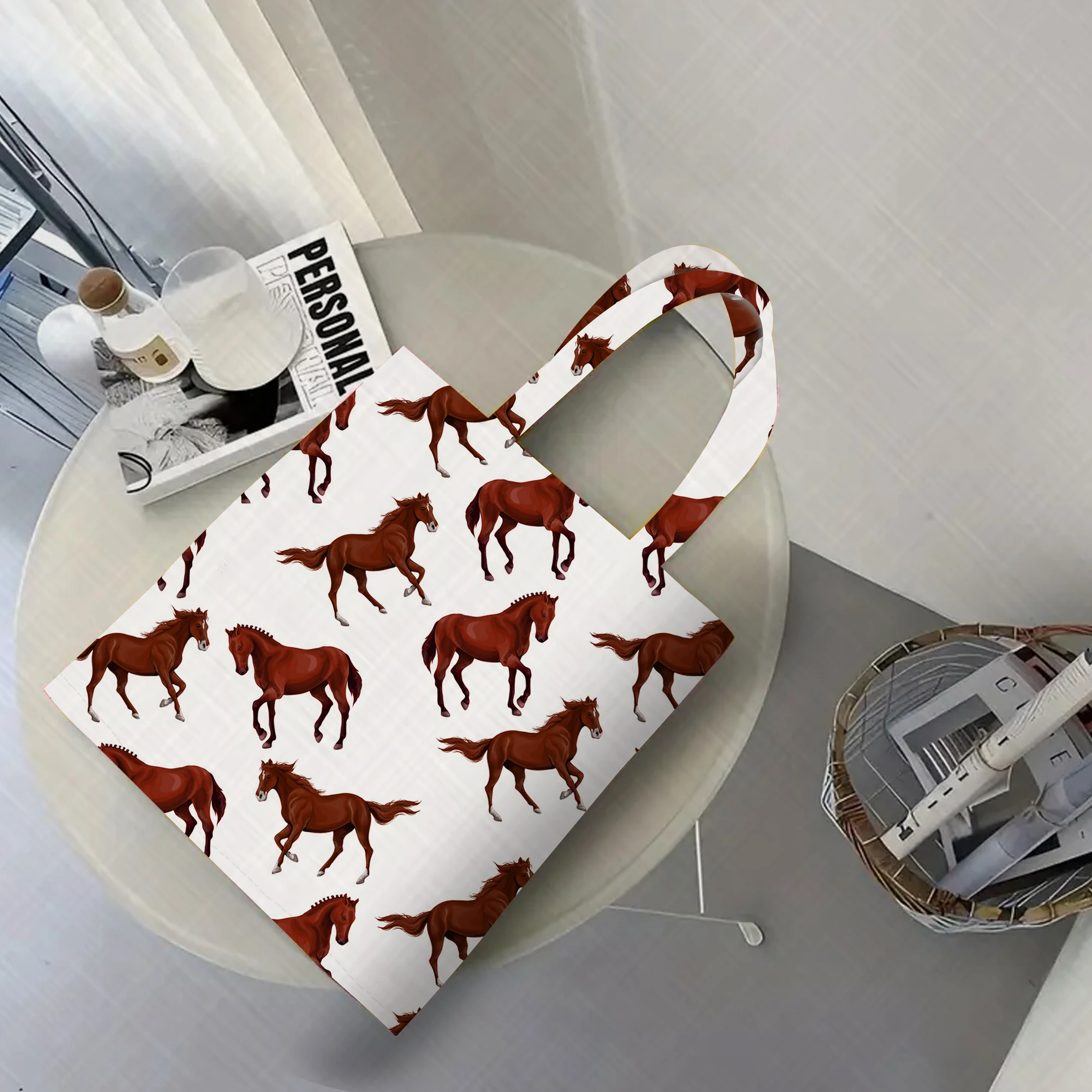 Voorgesneden 1pc paardenpatroon polyester stof, 17,62x19,68inch, voorgesneden quilten materiaal voor doe-het-zelf portemonnee ambachten doe-het-zelf ambachtelijke doek