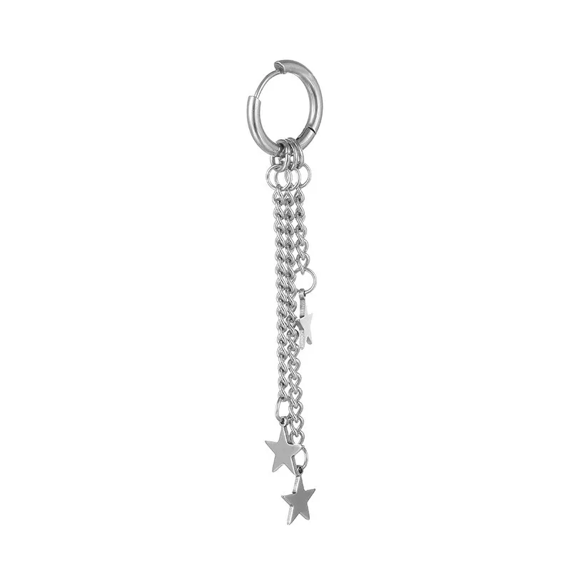 Simple Design Feather Star Pendant Tassel Earrings Stainless Steel Punk Geometric Stud Ear Jewelry Party Gifts For Women Girls view 6