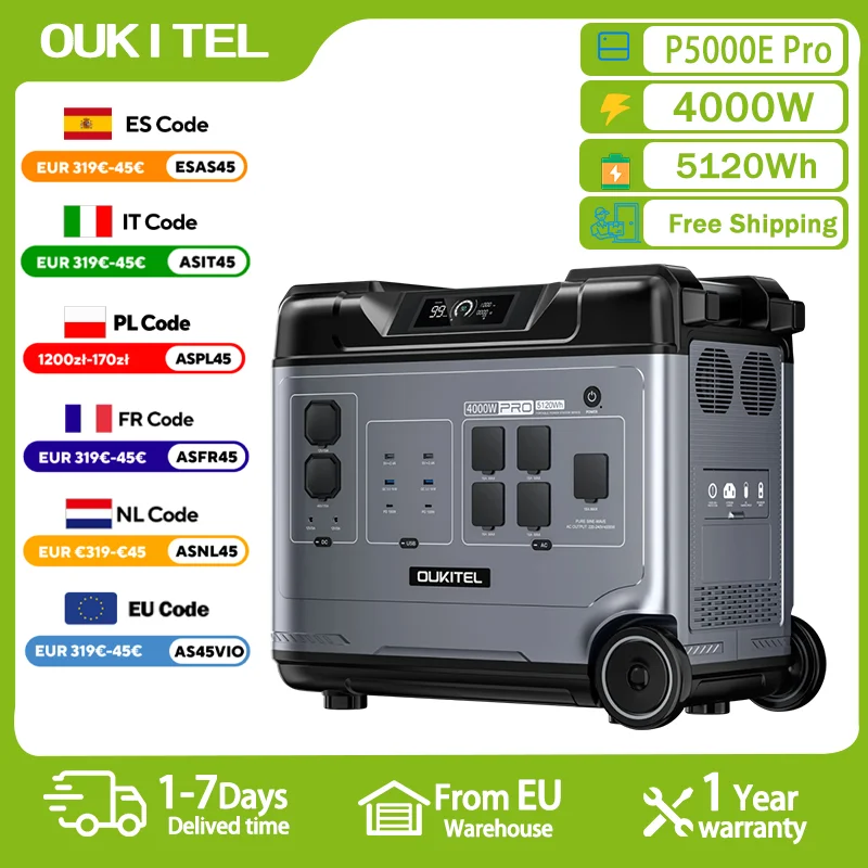OUKITEL P5000 Pro centrale électrique Portable 4000W générateur solaire 5120Wh Lifepo4 batterie maison secours Camping en plein air puissance Mobile