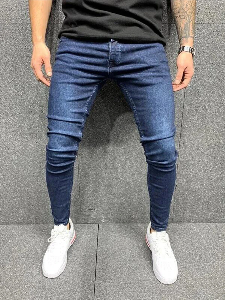 High-Quality Solid Color Men\' Clothing Europe And The United States Classic Washed Jeans Casual Stretch Skinny Denim Pants S-3XL