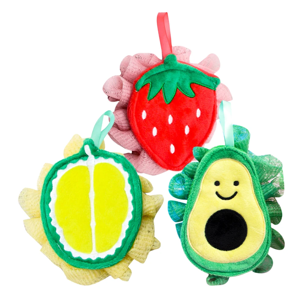 

3pcs Fruit Shaped Bath Balls Cartoon Sponge Soft Skin Cleaning Scrubber Baby Shower Body Wash Loofah Foam Maker Pink Green