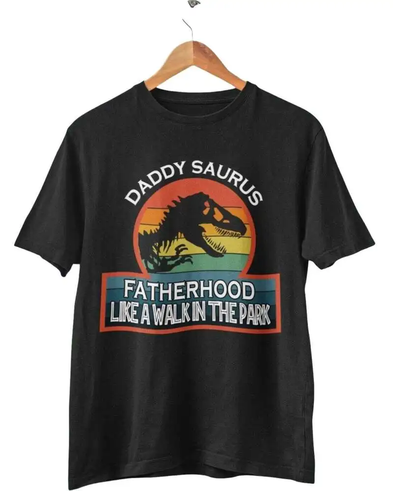 Funny Dad T Shirt Daddy Saurus  Rex Fatherhood Like A Walk In he Park Dinosaur Luxury vintage oversized