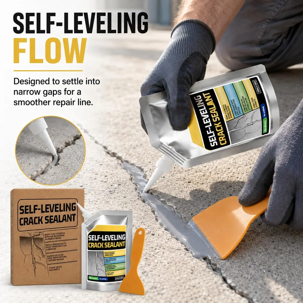 100g/Bag Self Leveling Concrete Crack Filler Waterproof Cement Crack Filler for Water Leak Elastic Sealant with Scraper