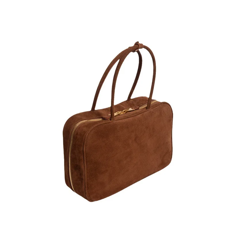 

Simple Minimalist Design Top-handle Satchel Bag All-match Matte Suede Cow Leather Women Shoulder Bag Commuter Office Briefcase