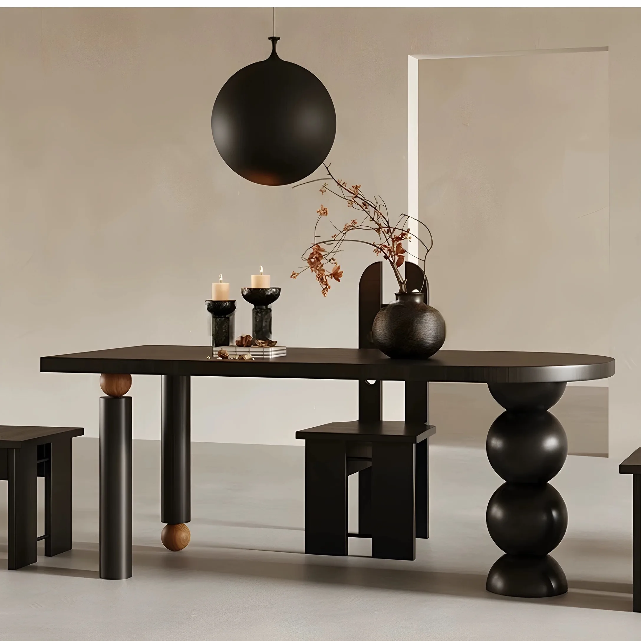 French retro solid wood semi-circular dining table home living room dining table designer desk office long