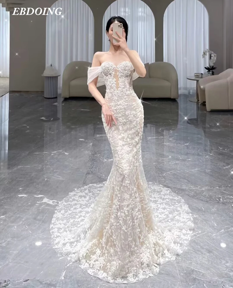 Gaun Pengantin Putri Duyung Terbaru untuk Pengantin Leher Sweetheart dengan Lengan Puff Yang Dapat Dilepas Dibuat Sesuai Pesanan Ukuran Vestidos De Novias