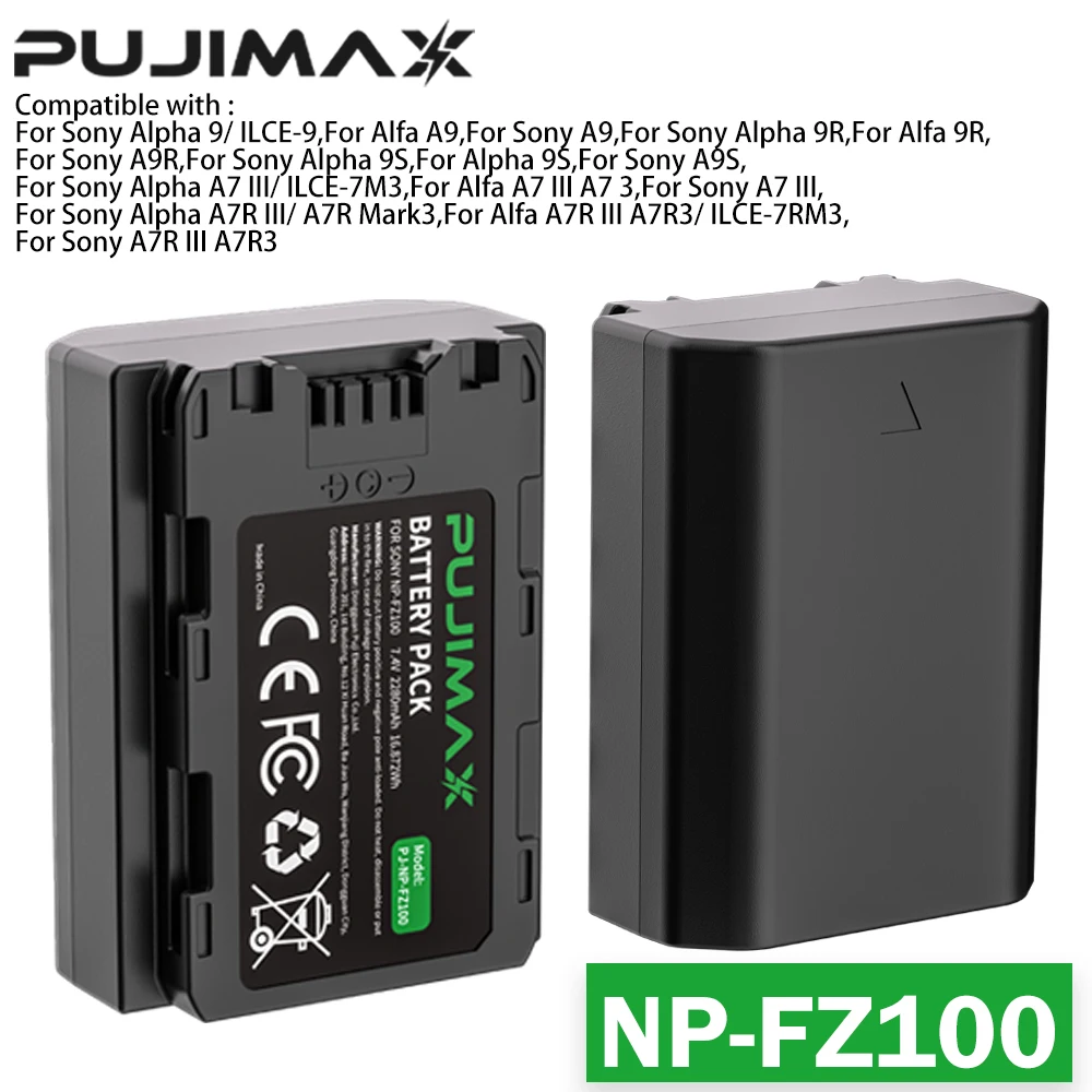 PUJIMAX Replacement Battery NP-FZ100 For SONY A1 A7 A8 A9 A9M3 A7R4 A7R5 A7R4A A7C A76 A7S3 776 48 838 FX30 Batteries 1600mAh