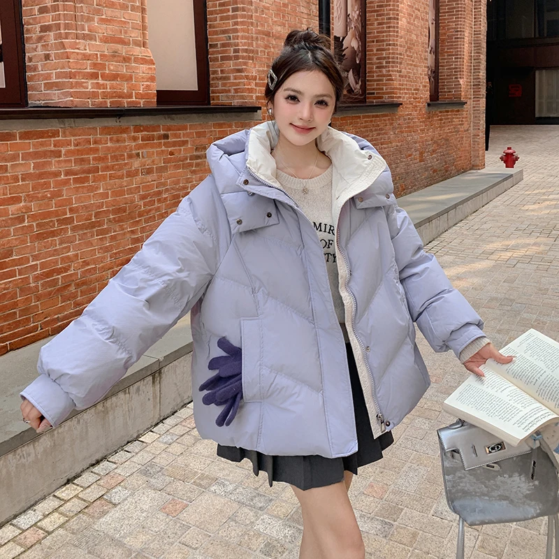 

Women Thicken Down Cotton Padded Loose Coat 2025 Autumn Winter Puffer Jacket Female Hooded Solid Long Sleeve Short Parkas