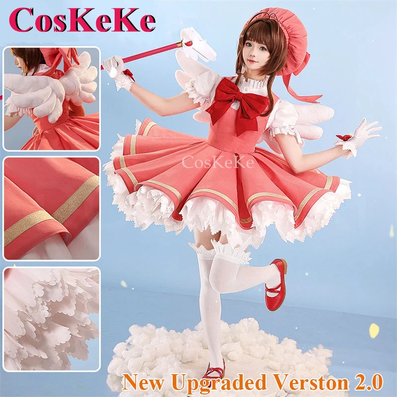 CosKeKe Kinomoto Sakura Cosplay Cardcaptor Sakura Costume Gorgeous Red White Battle Uniform V2.0 Activity Role Play Clothing New