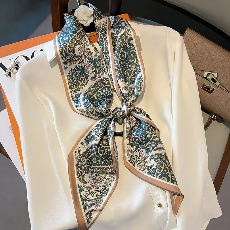 Luxuriöser Seidenschal mit Gürteldruck für Damen, weicher Halstuch, eleganter Schal, Bandana, Paisley-Print, Hijab, Taschenband – Detail 6