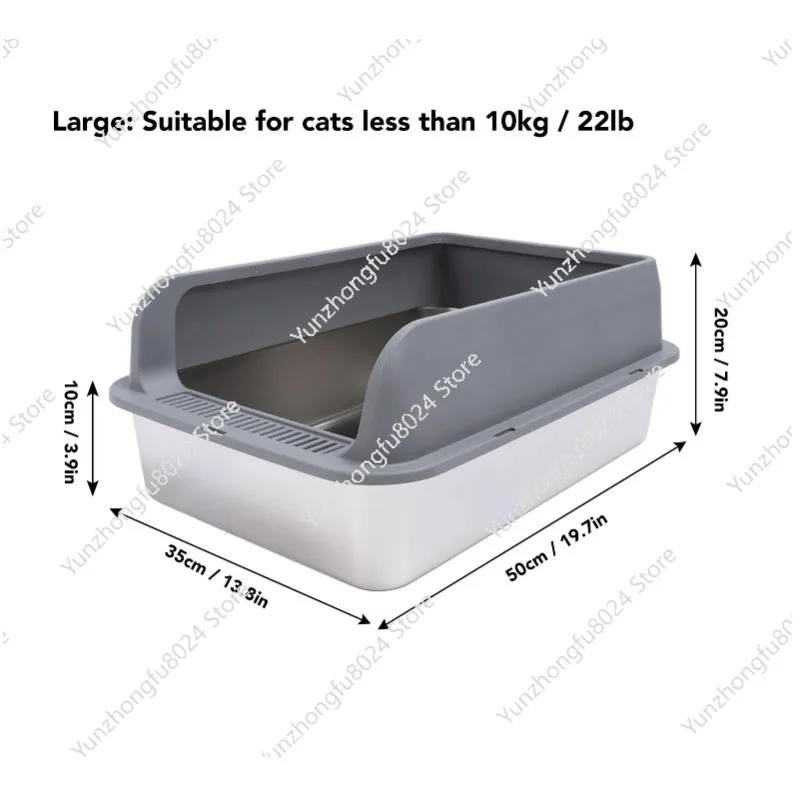 

Stainless Steel Litter Box Anti Splashing Odorless Easy To Clean High Sides Semi Enclosed Cat Litter Box with Lid for Large Cats