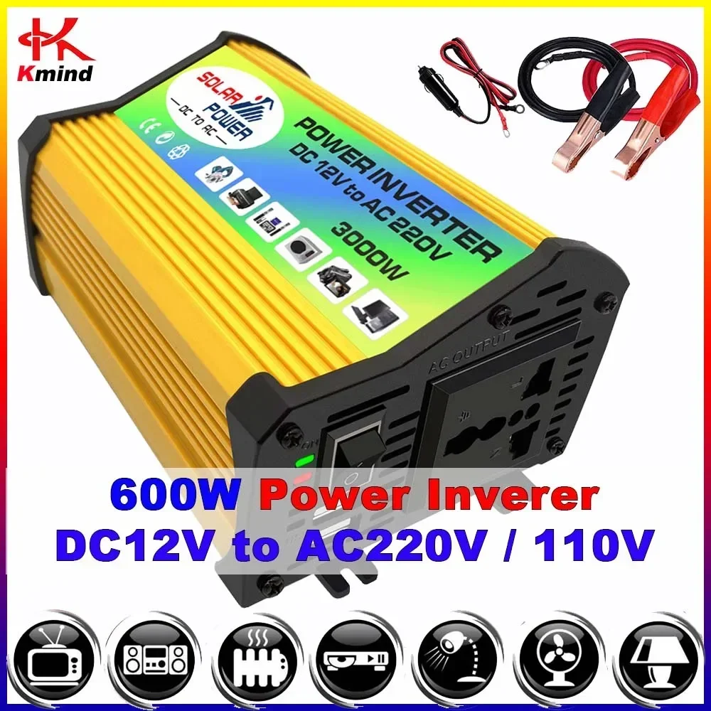 

KMIND Power Inverter 12 v to 220 v 110 v Peak 600W Sine Wave Converter Voltage USB Charge Transformer for Car Solar 50Hz 60Hz