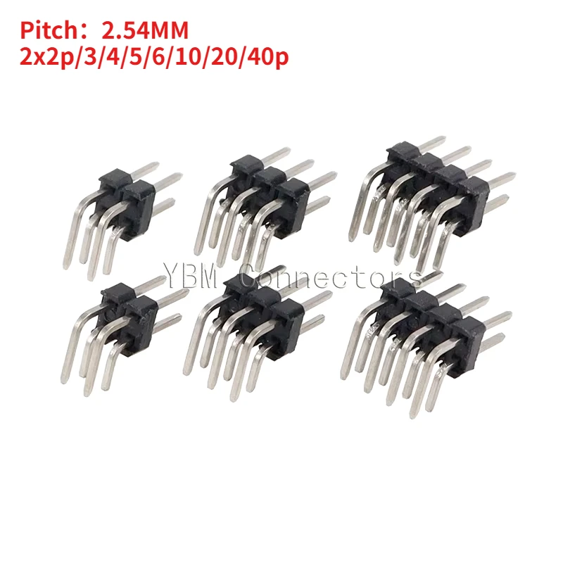 20PCS 2x2p/3/4/5/6/10/20/40p Bent pin spacing 2.54mm double-row bent pins 90 degree bent pin connector