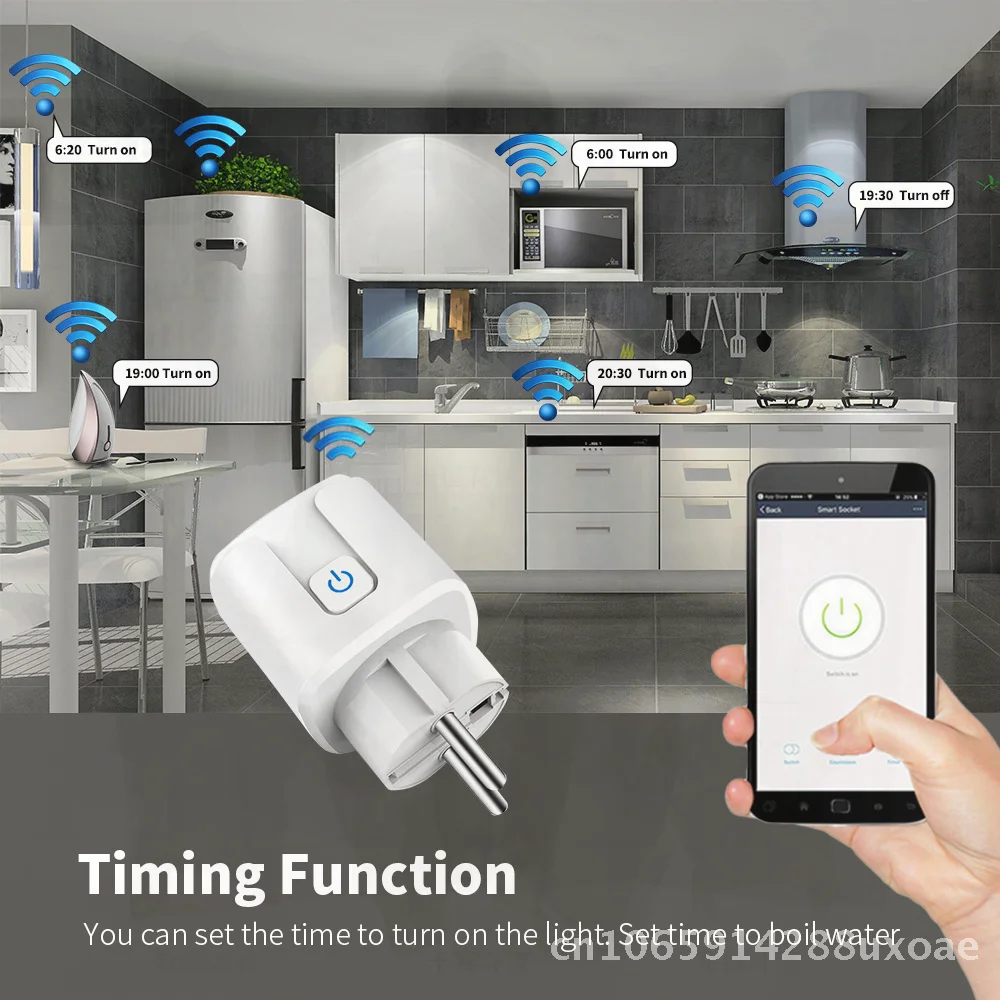 

Graffiti WiFi Smart Socket 20A with Electricity Metering AI Voice Control Mobile Remote European Plug Copper Conductive Smart