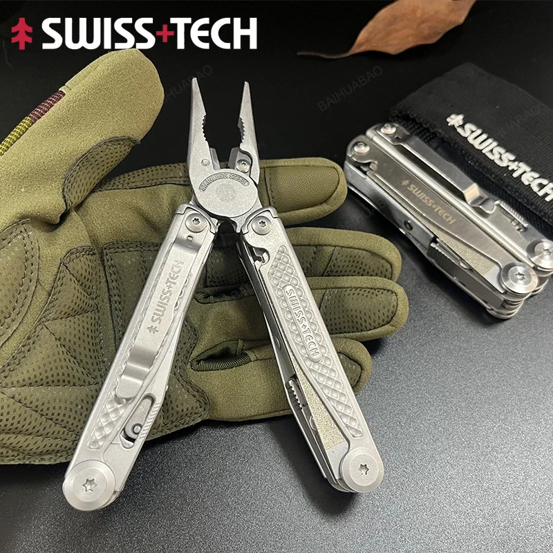 SWISS TECH 18 in 1 Multitool Folding Pliers Multi-functional Combination Tool Portable Scissors Saw Blade EDC Outdoor Hand Tools