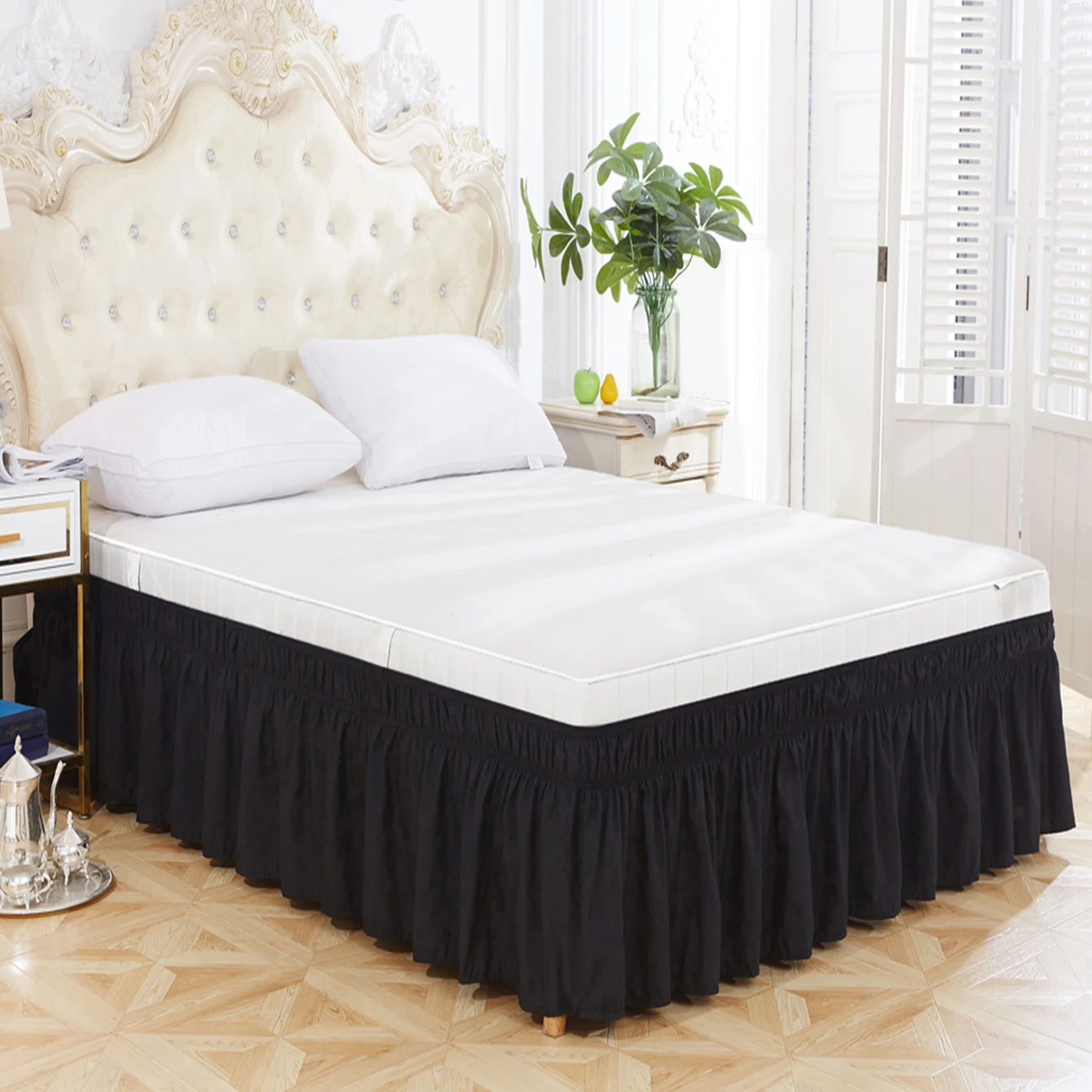 Solid Color Elastic Bed Skirt, Wrap-Around Stretch Fitted Sheet for Mattress - Easy to Install, Wholesale Price