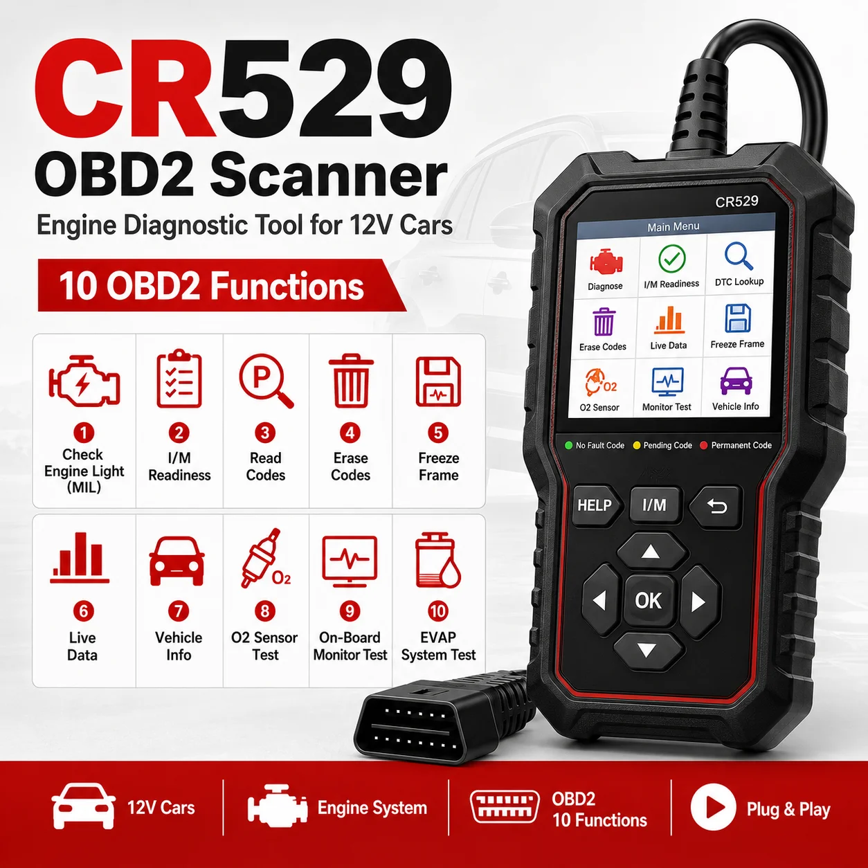 LAUNCH CR529 OBD2 Scanner Automotive Diagnostic Tool Creader 529 Check Engine Fault Code Reader Universal OBDII Car Scan Tool