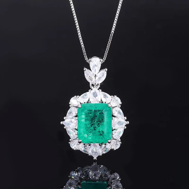 New High-end Jewelry Luxury Inlay Fashion Emerald Pendant Ring Handmade Diamond Set Main Stone 12*14