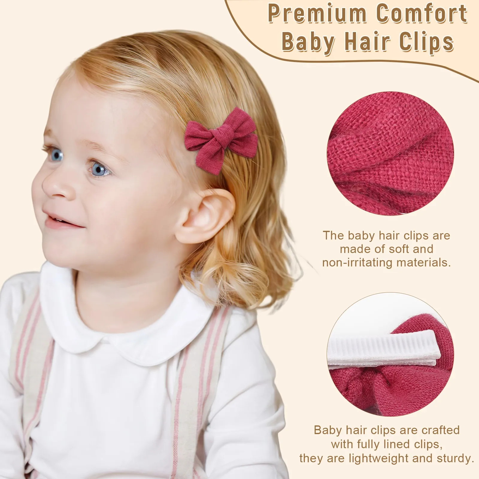 10Pcs Baby Bows Cotton Linen Fabric Hair Bows Alligator Hair Clips Barrettes and Hair Accessories for Baby Girls,Toddlers Kids image 2