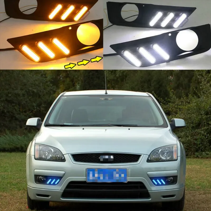 

1 Set For Ford Focus 2005 2006 LED DRL Daytime Running Lights Daylight Fog Lamp cover with yellow light