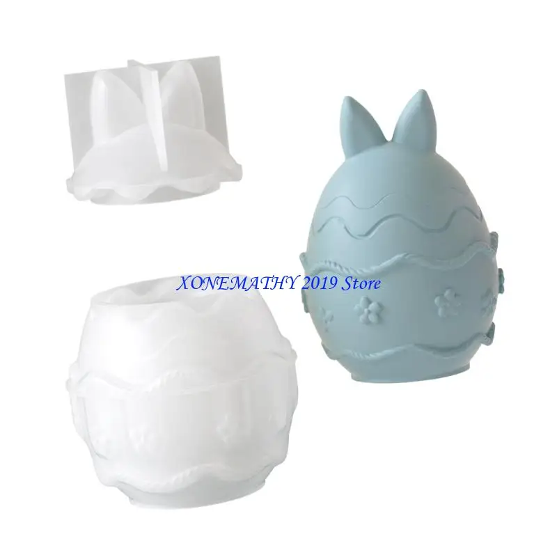 F42F Silicone Rabbit Eggs Crafting Mold for Candle Making Jewelry Organizers