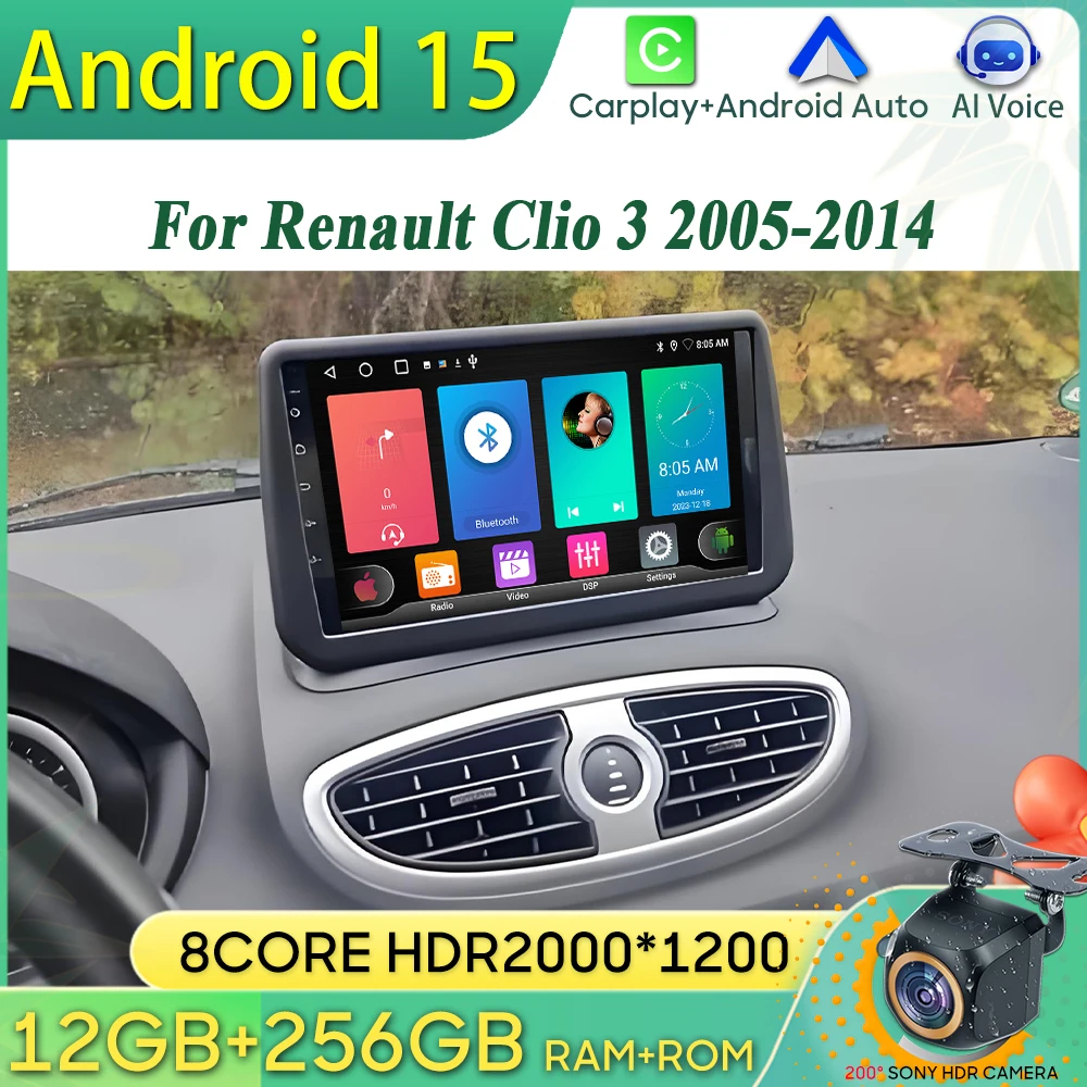 راديو سيارة أندرويد 15 لرينو كليو 3 2005-2014 نظام تحديد المواقع والملاحة أندرويد السيارات Carplay واي فاي فيديو ستيريو No 2din شاشة العرض #1