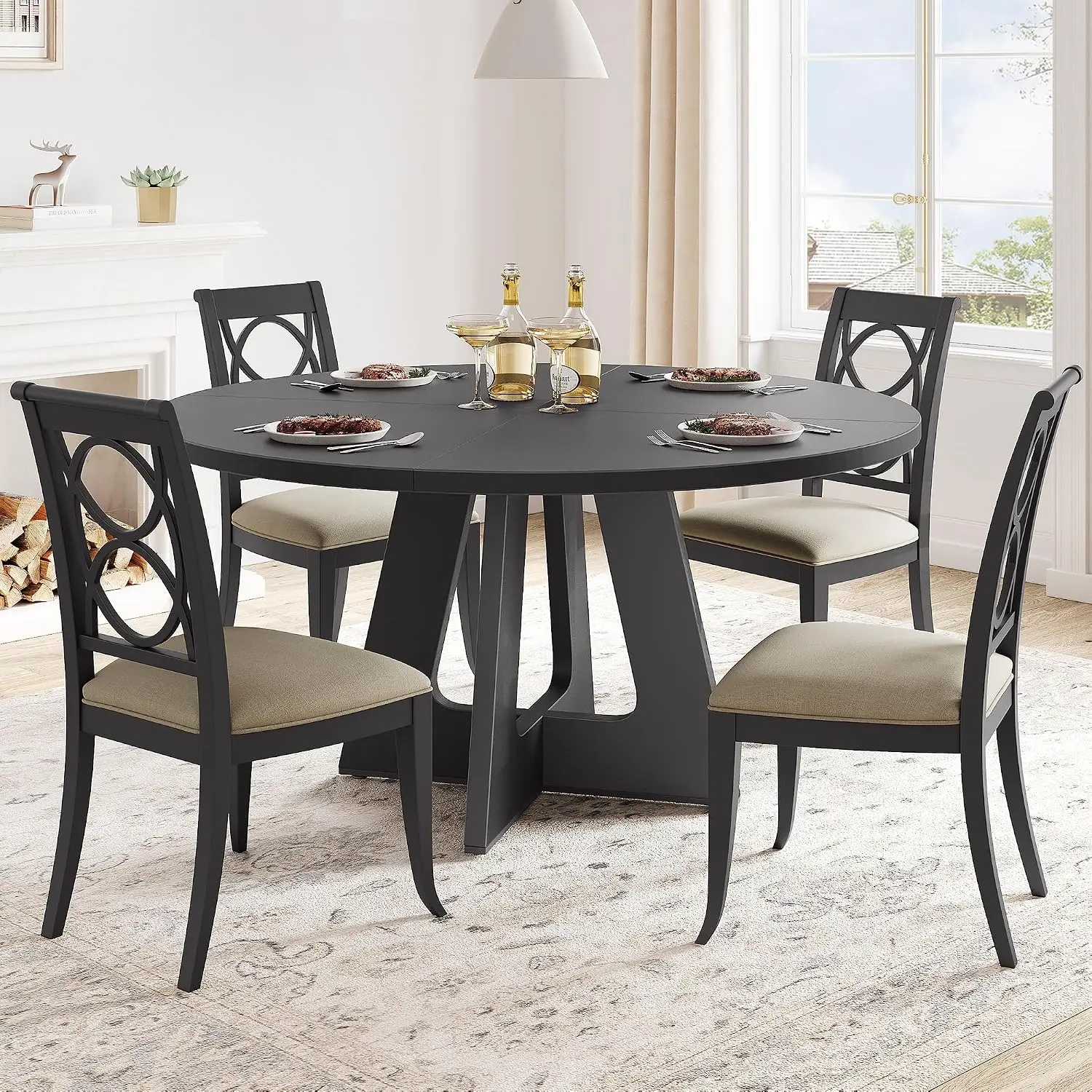 120 cm runder Esstisch aus MDF für 4-6 Personen, platzsparendes Design mit stabiler Mittelsäule, leicht zu reinigende Oberfläche für Esszimmer und Küche, nur Tisch